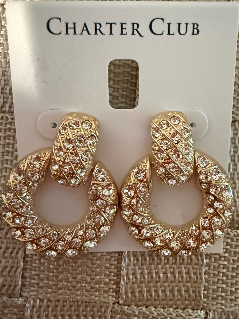 Charter Club Gold-Tone Crystal Pave Hoop Drop Earrings
